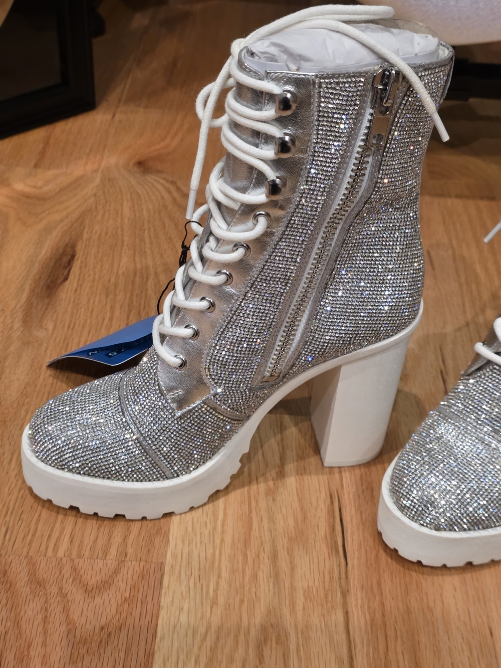 Steve Madden Silver Glitter Lace-Up Boots